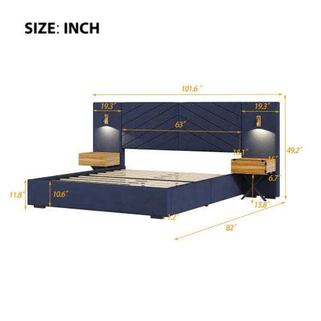 Velvet Upholstered Platform Bed With Wingback Headboard - Sleep Galleria