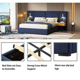 Velvet Upholstered Platform Bed With Wingback Headboard - Sleep Galleria