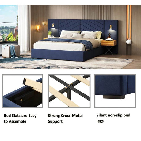 Velvet Upholstered Platform Bed With Wingback Headboard - Sleep Galleria