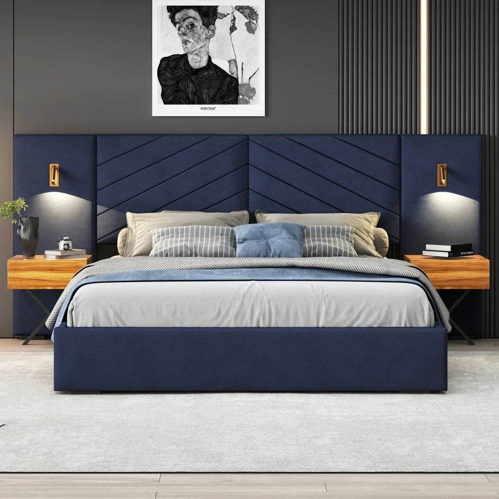 Velvet Upholstered Platform Bed With Wingback Headboard - Sleep Galleria
