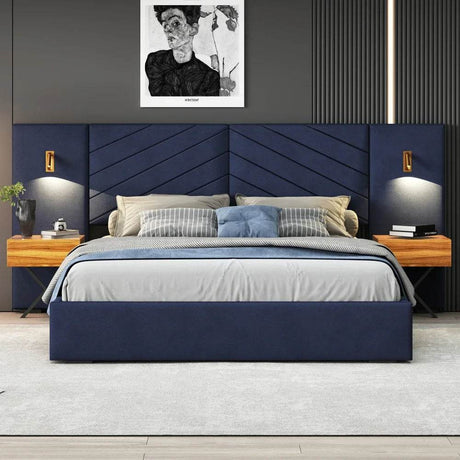 Velvet Upholstered Platform Bed With Wingback Headboard - Sleep Galleria