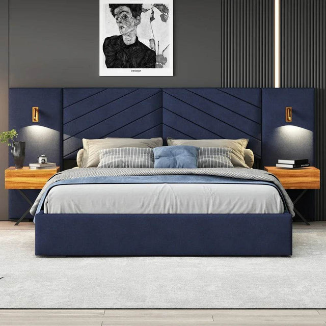 Velvet Upholstered Platform Bed With Wingback Headboard - Sleep Galleria