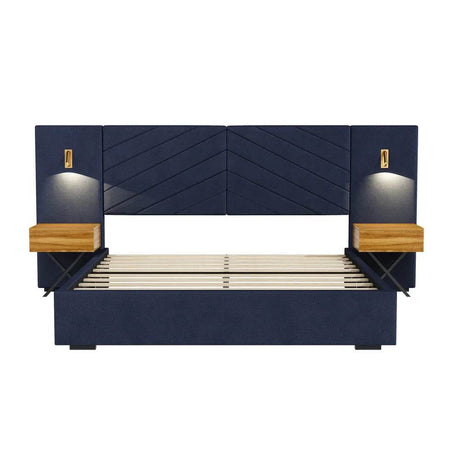 Velvet Upholstered Platform Bed With Wingback Headboard - Sleep Galleria