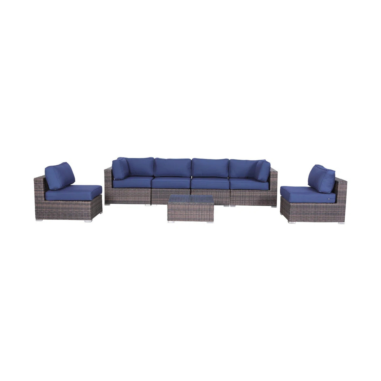 7-Piece Weather-Resistant Brown Wicker Rattan Sectional Set