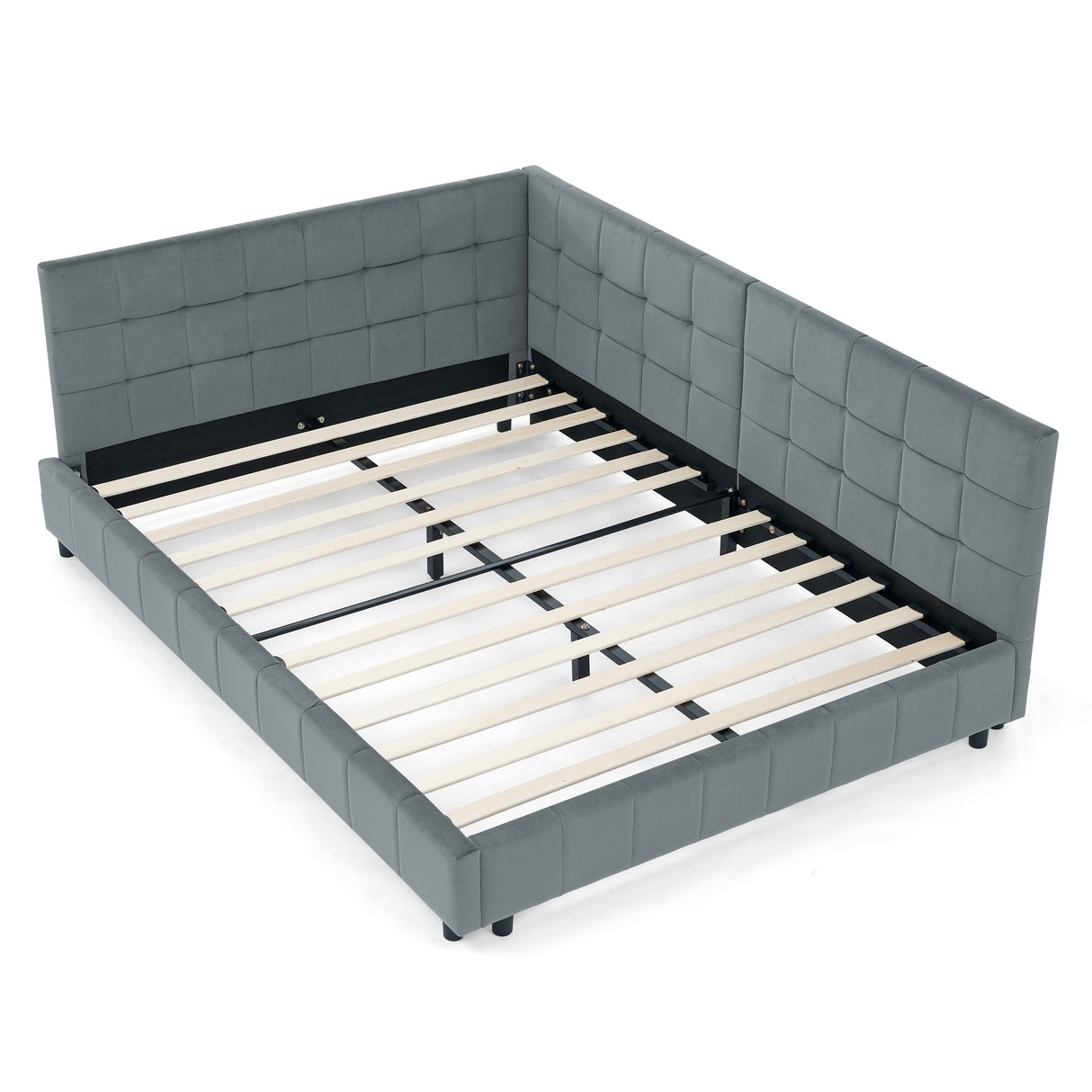 Full Velvet Upholstered Tufted Bed Frame With Armrest