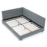 Full Velvet Upholstered Tufted Bed Frame With Armrest