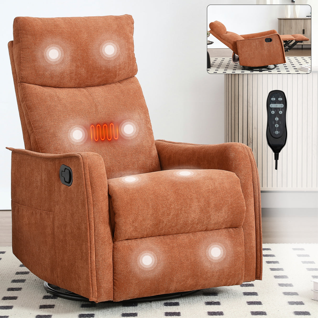 Heat Massage Manual Recliner Chair With Swivel Rocker