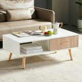 White Solid Wood Sliding Drawer Coffee Table