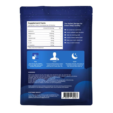 Adellina Sleep Patches for Sleep : Better All Natural Cruelty Free Sleep Aid Alternative 30 Patches Peel Herbal Comfort