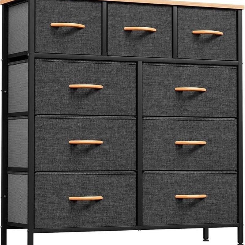 DWVO Chest of Drawer with 9 Drawers for Bedroom Fabric Dresser Storage Drawers with Handles Metal Frame for Living Room, Hallway, Nursery