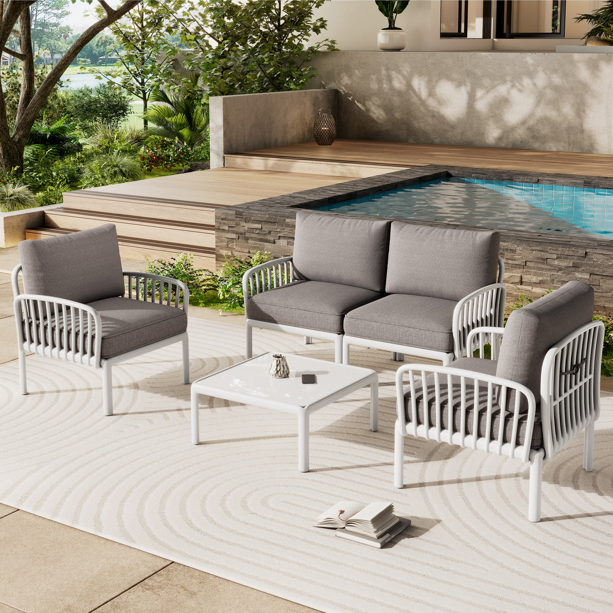 5-Piece Modern Outdoor Patio Seating Set With Cushions