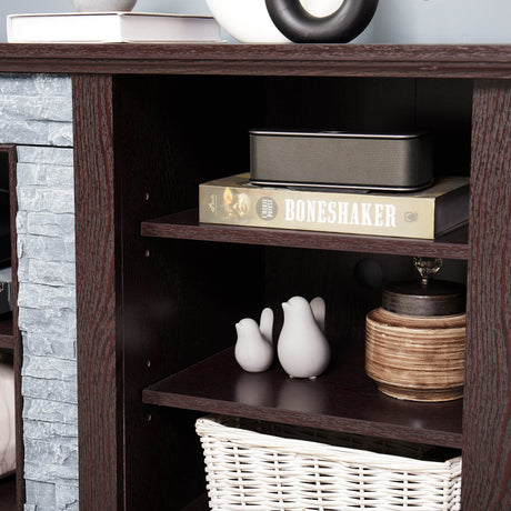 Cherry Faux Stacked Stone TV Stand With Storage Cabinet - Sleep Galleria
