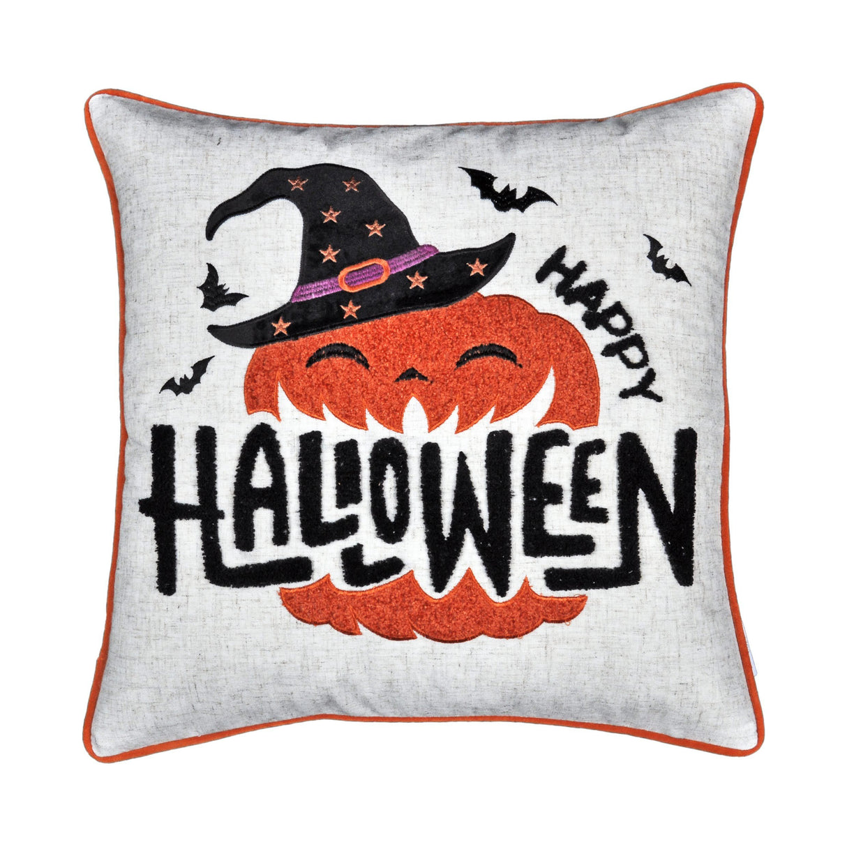 Happy Halloween Pumpkin Witch Embroidered Throw Pillow 20x20 Inch