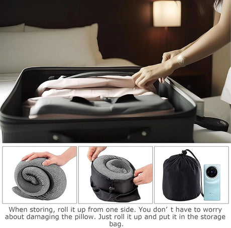 Neck Travel Pillow ，Memory Foam Neck Pillow for Comfort on Airplane ，Compact and Ergonomic Design for Travel, Car Rides, and Home Use