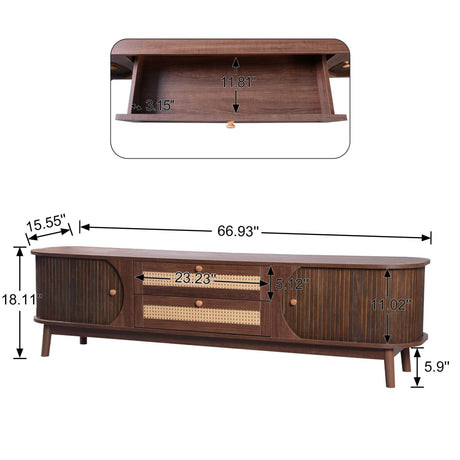 Modern Farmhouse Rattan TV Stand With Storage Cabinet - Sleep Galleria