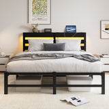 Queen Metal And Wood Bed Frame With RGB Lights