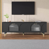 Contemporary Black TV Stand With Fluted Glass Doors - Sleep Galleria
