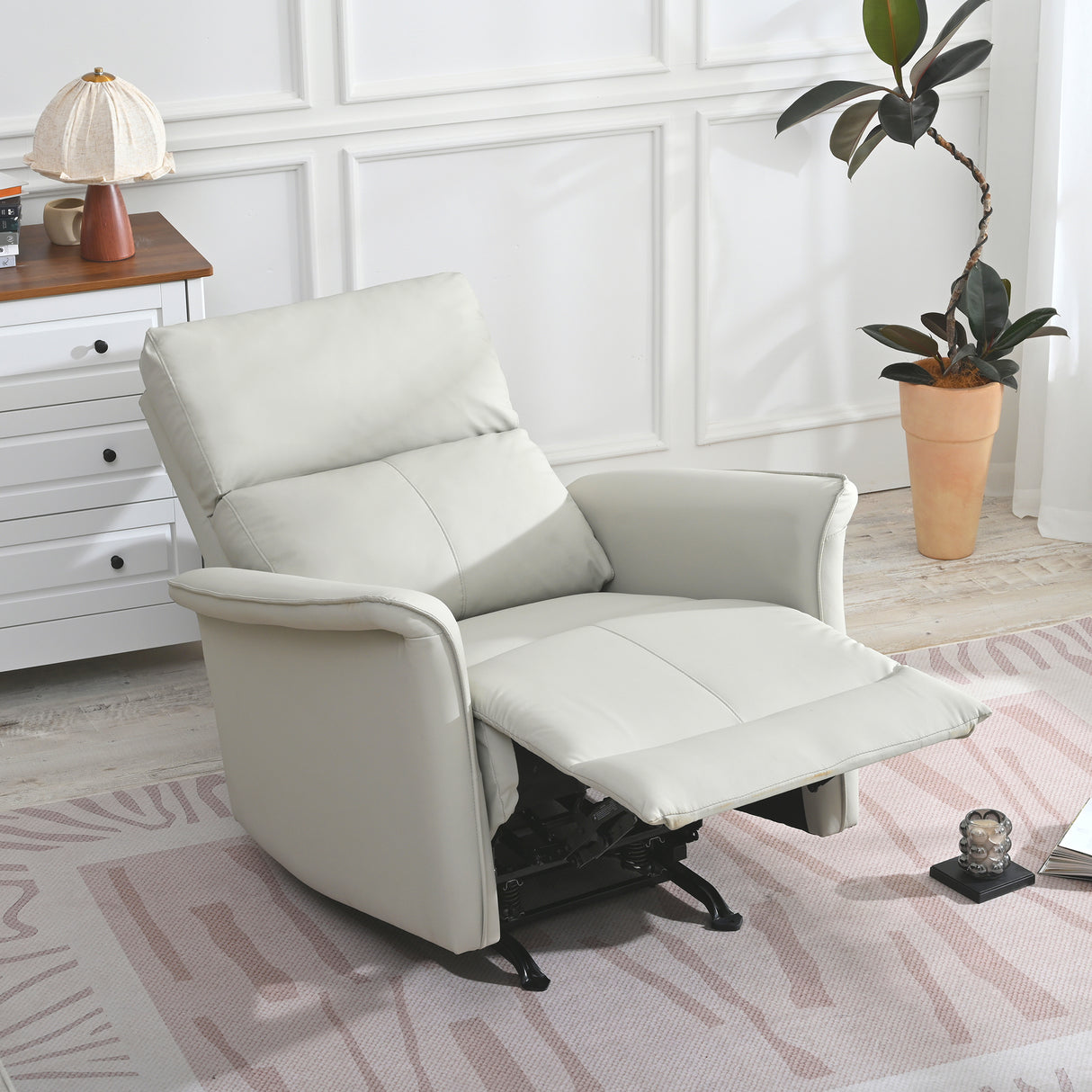 Manual Rocker Recliner Chair Gray Faux Leather Upholstered