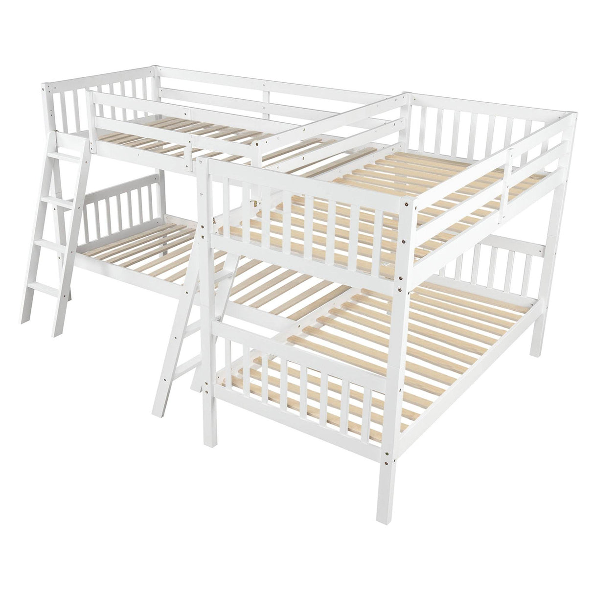 White Solid Wood Twin-Over-Twin L-Shaped Bunk Bed