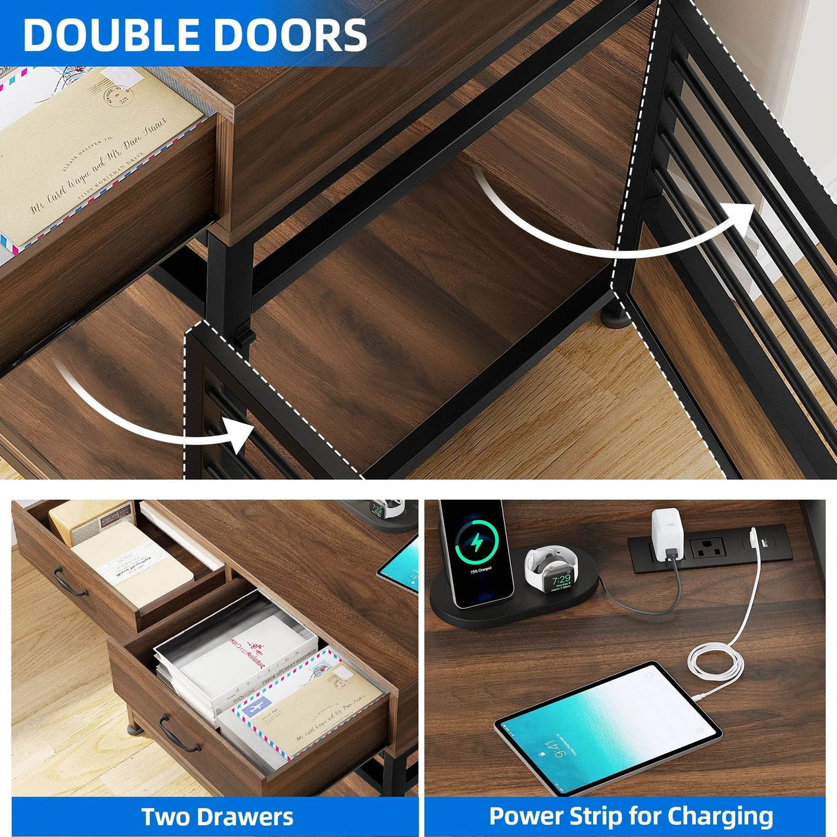 Heavy Duty Pet Cat Dog Crate Furniture with 4 Storage Shelves and 2 Drawers & Charging Station, Cat Litter Box Enclosure Dog Kennel Indoor Furniture - Brown