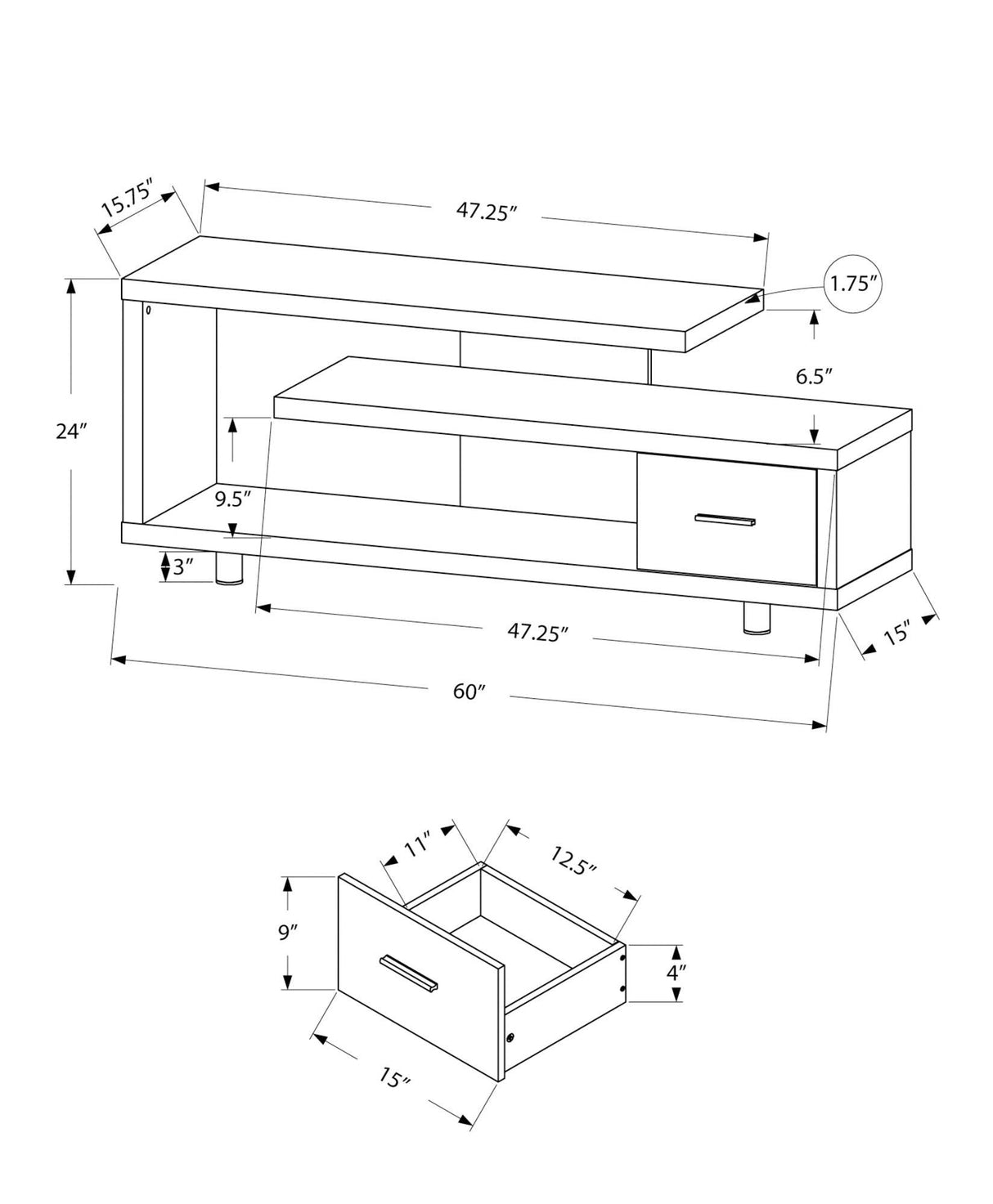 Art-Deco 60-Inch Black Grey Particle Board TV Stand - Sleep Galleria