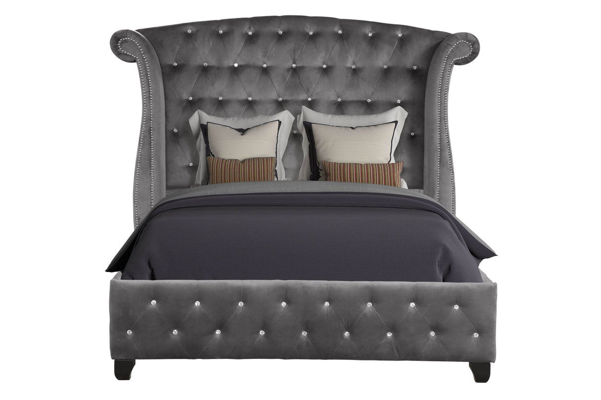 Crystal Tufted Upholstered Velvet King Bed Frame