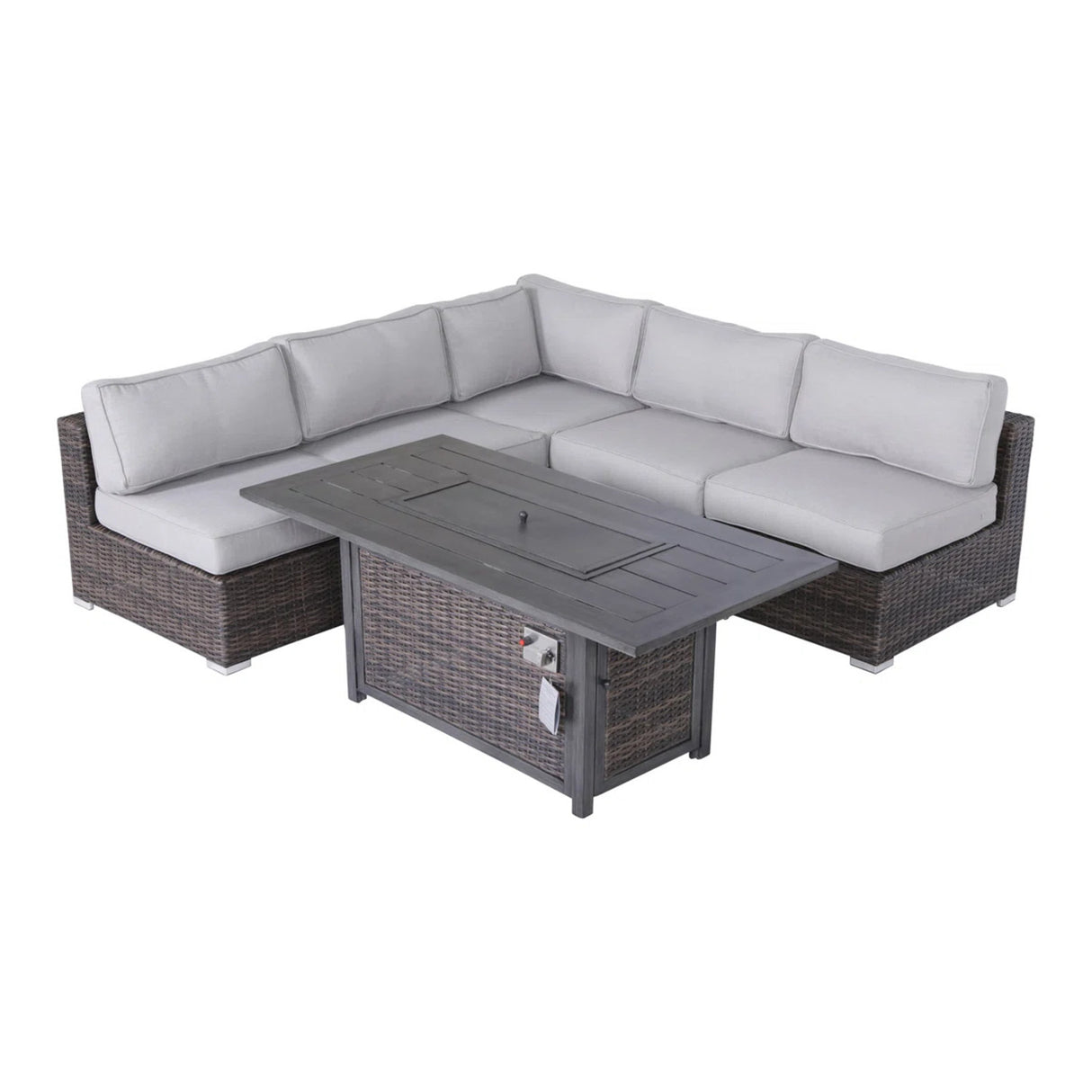 6-Piece Brown Wicker Rattan Sectional Sofa Set With Fire Pit