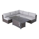 6-Piece Brown Wicker Rattan Sectional Sofa Set With Fire Pit