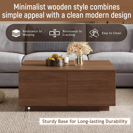 Modern Walnut Square Coffee Table With Four Drawers - Sleep Galleria