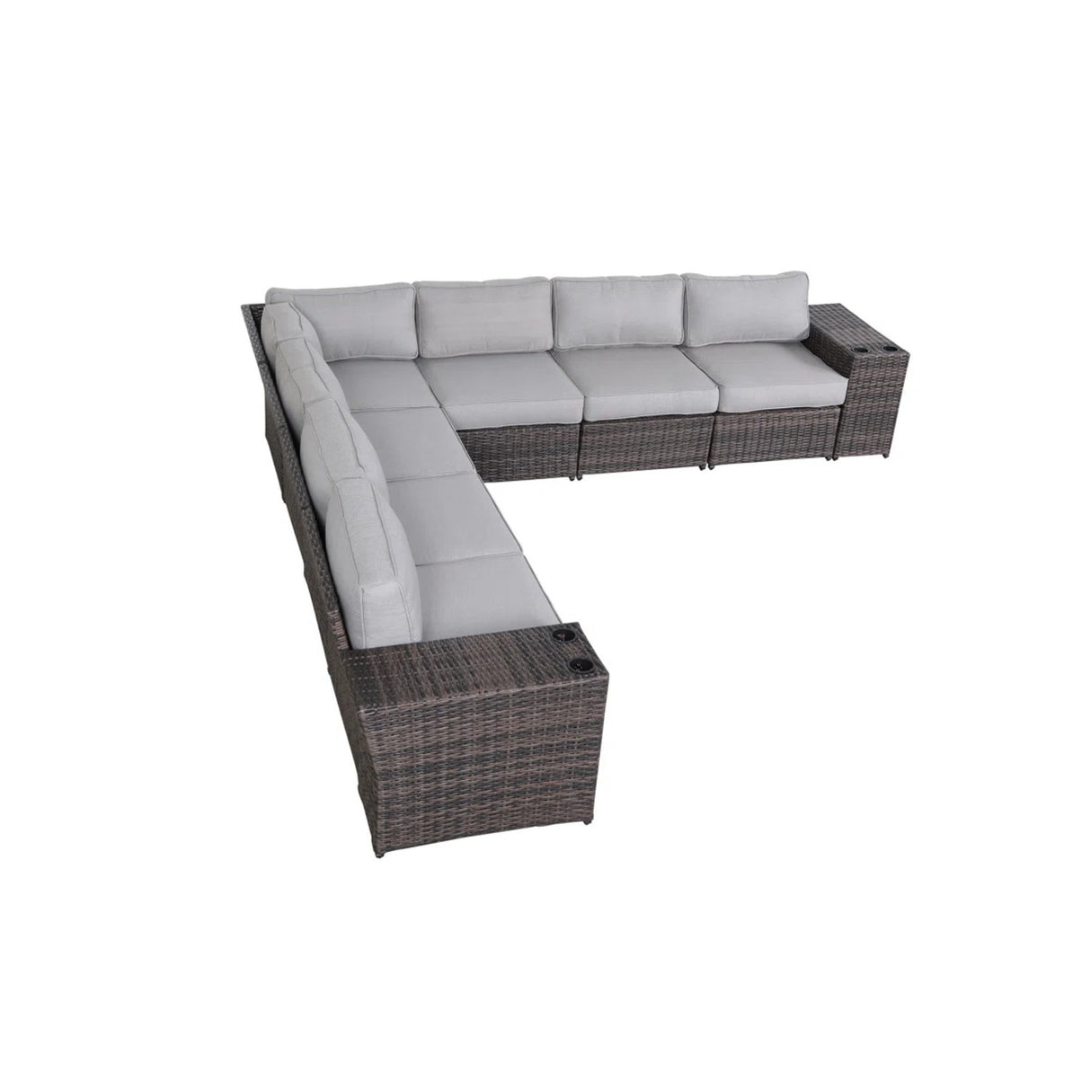 9-Piece Espresso HDPE Rattan Outdoor Sectional Sofa Set