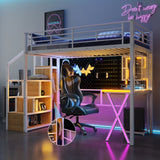 Twin Metal Loft Bed With Workstation Wardrobe LED