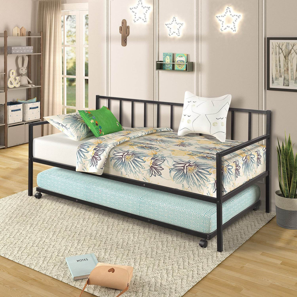 Twin Metal Daybed With Trundle Durable Lounge Frame