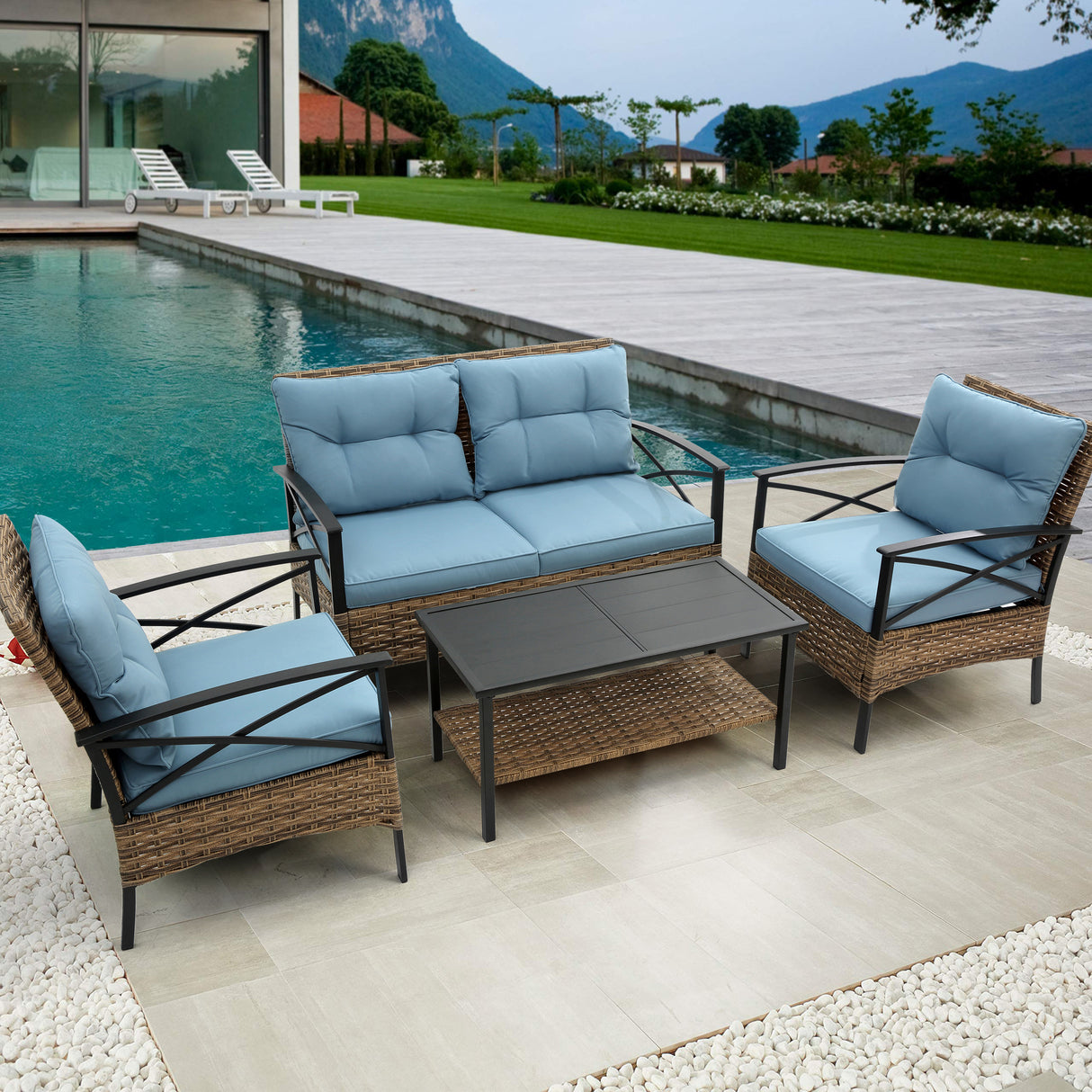 Patio 4-Piece Steel Frame Outdoor Seating Conversation Set