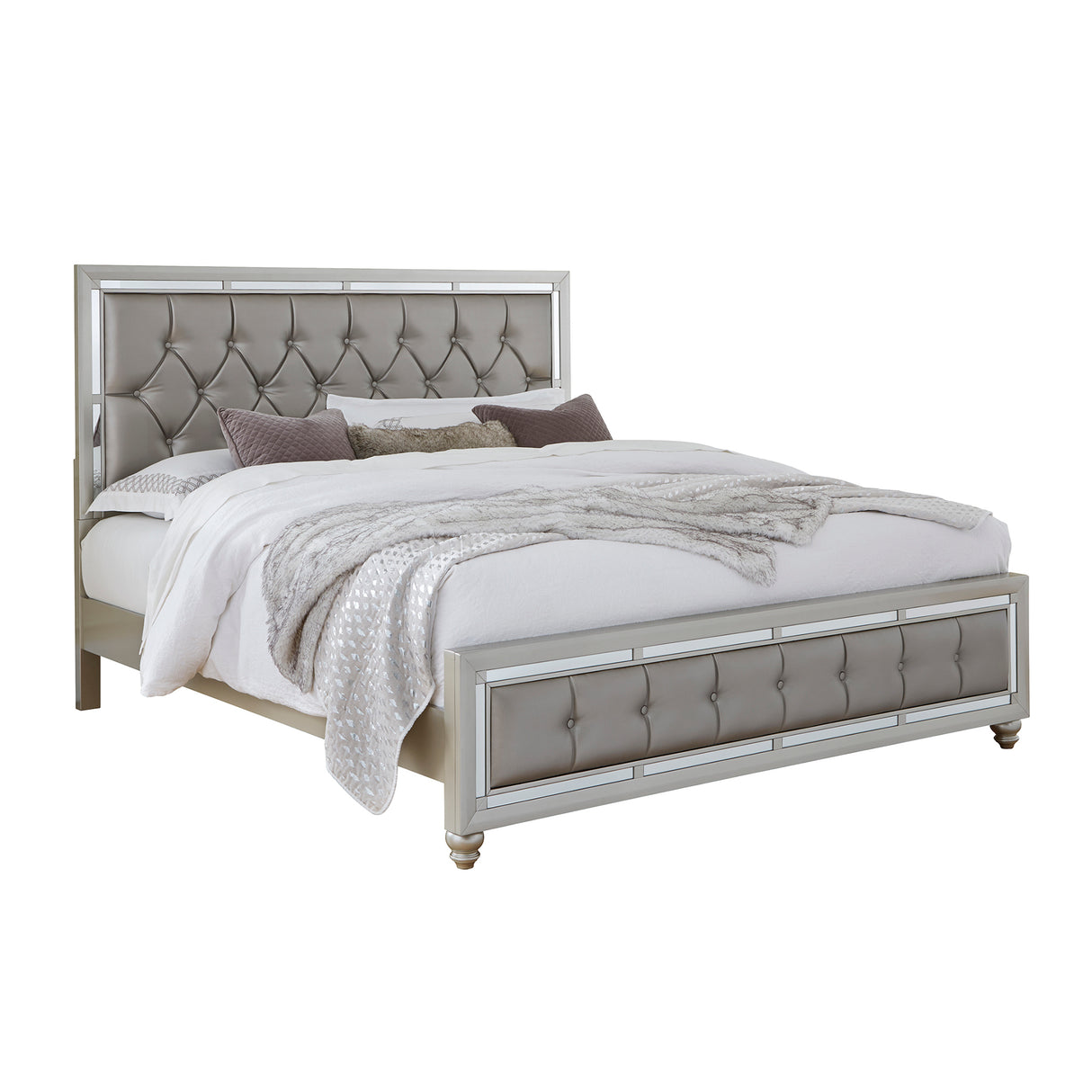 Full Silver Mirror Trim Panel Bed Frame