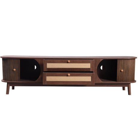 Modern Farmhouse Rattan TV Stand With Storage Cabinet - Sleep Galleria