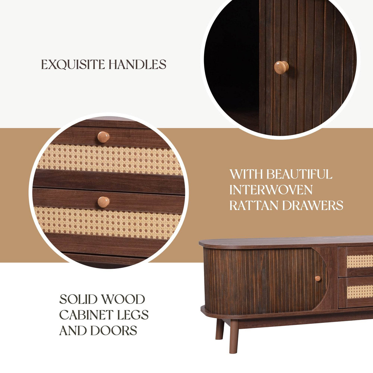 Modern Farmhouse Rattan TV Stand With Storage Cabinet - Sleep Galleria