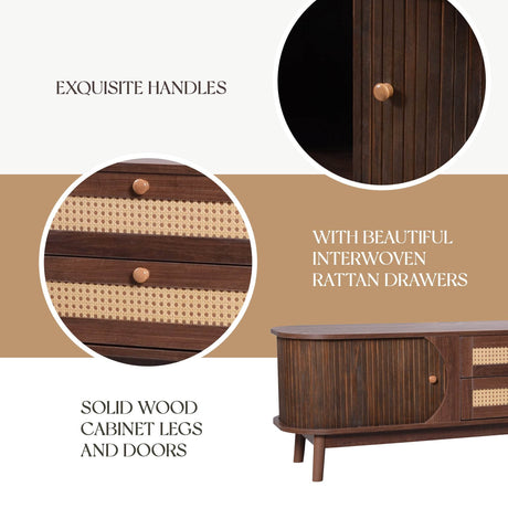 Modern Farmhouse Rattan TV Stand With Storage Cabinet - Sleep Galleria