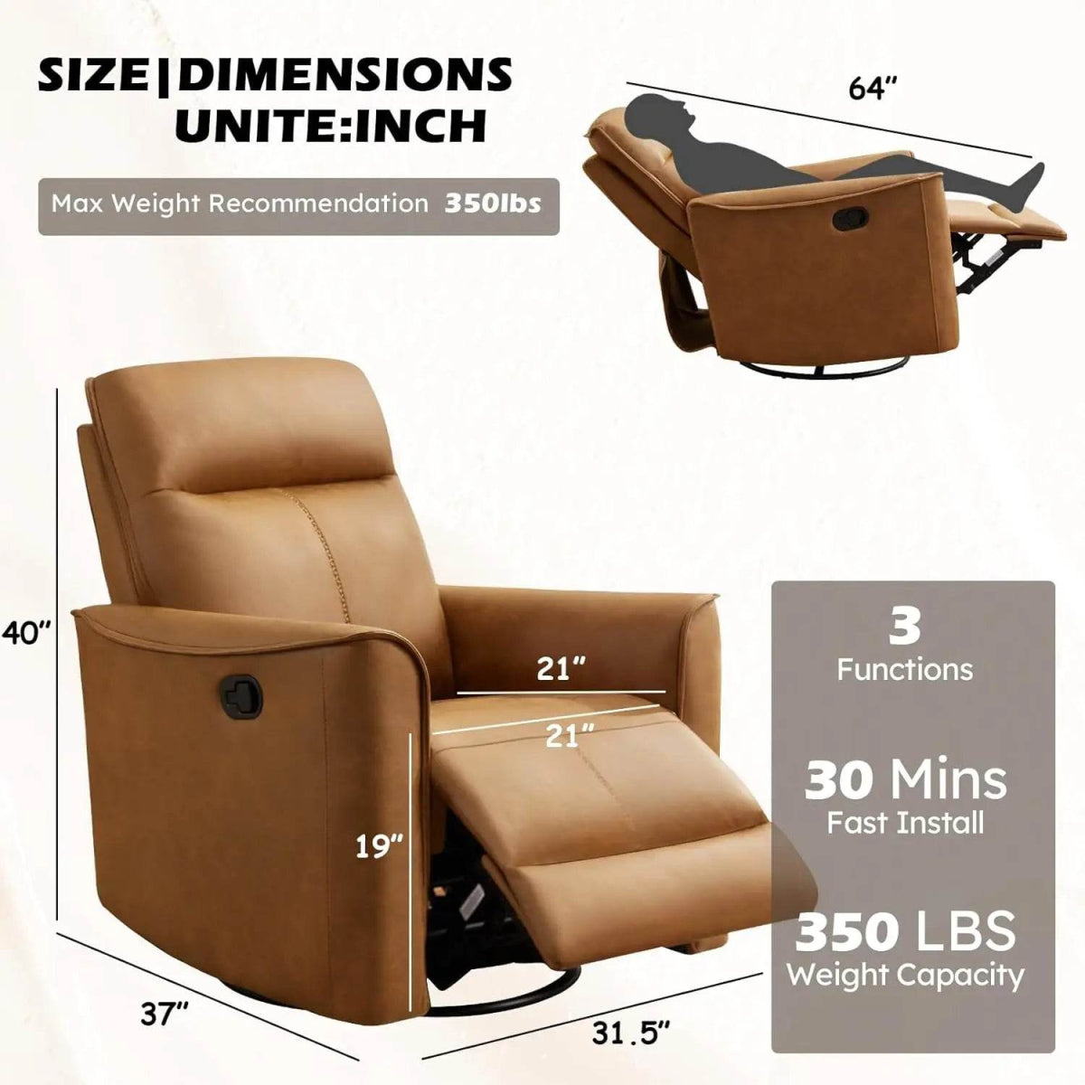 Manual Swivel Recliner Chair with Padded Support - Sleep Galleria
