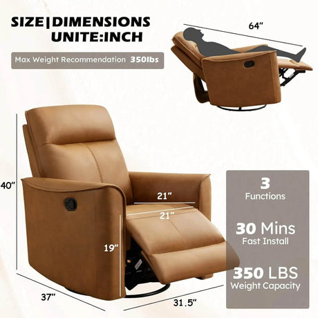 Manual Swivel Recliner Chair with Padded Support - EBELLO - Sleep Galleria