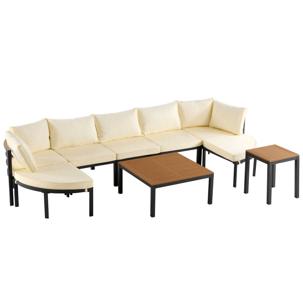 Modern Outdoor Beige Iron Frame Sectional Sofa Set