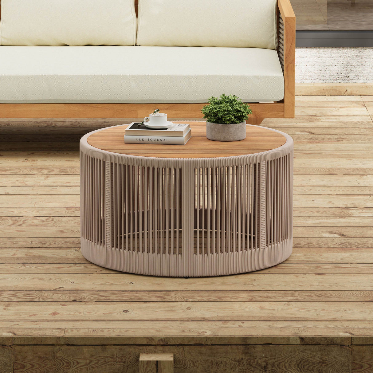 Rustic Acacia Wood Iron Rope Outdoor Coffee Table - Sleep Galleria