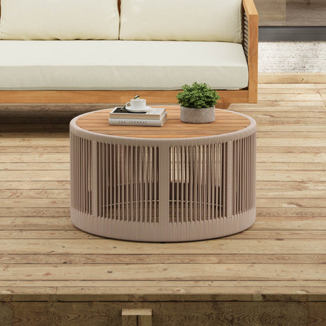 Rustic Acacia Wood Iron Rope Outdoor Coffee Table - Sleep Galleria