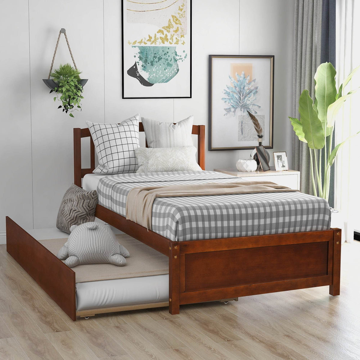 Twin Solid Wood Platform Bed With Trundle Walnut
