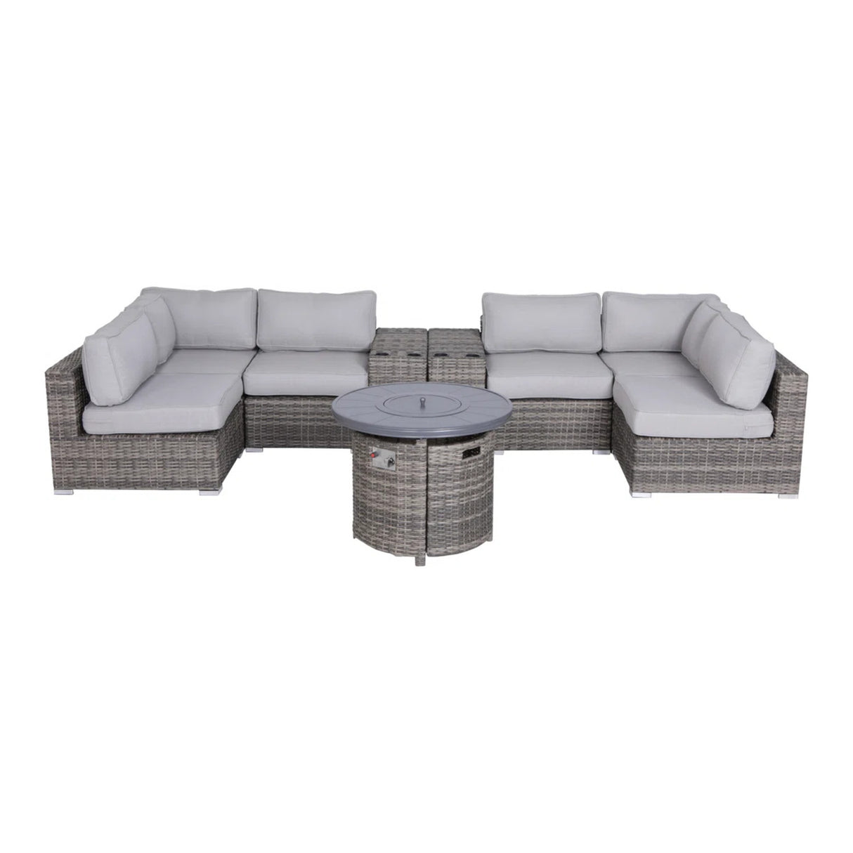 9-Piece Outdoor Sectional Sofa Set With Cushions And Fire Pit