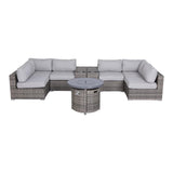 9-Piece Outdoor Sectional Sofa Set With Cushions And Fire Pit