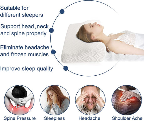 Cervical Pillow Memory Foam Contour Pillow, Orthopedic Gentle Pillows for Back&Side Sleeper Relieve Shoulder and Neck Pain with Washable Hypoallergenic Pillowcase（23.62"X12.60"X4.33"/2.76"）