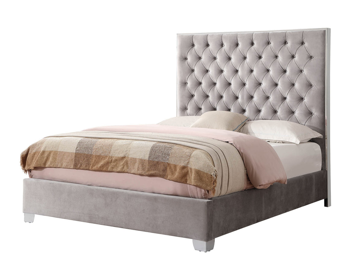 King Gray Solid Wood Upholstered Bed Frame
