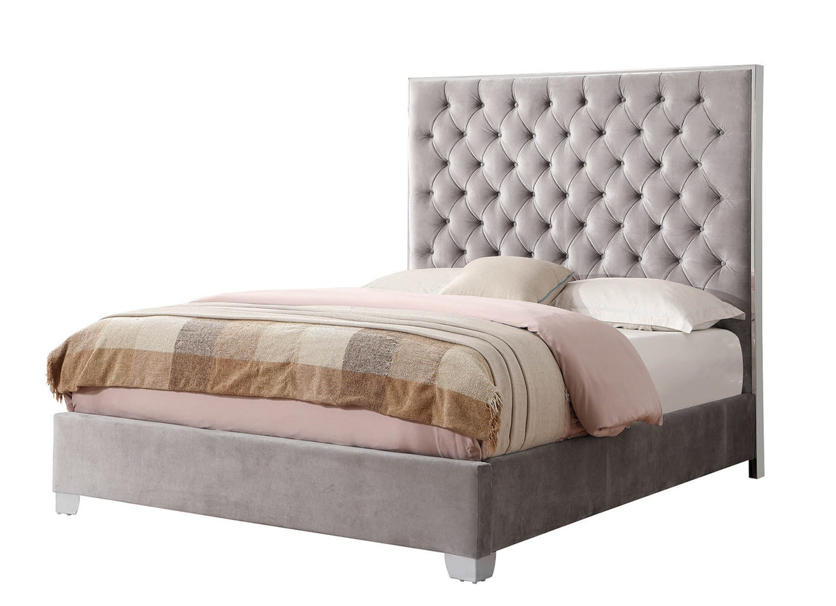 King Gray Solid Wood Upholstered Bed Frame