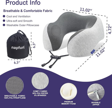 Travel Neck Pillow Memory Foam Adjustable Cooling for Airplane Comfort Support