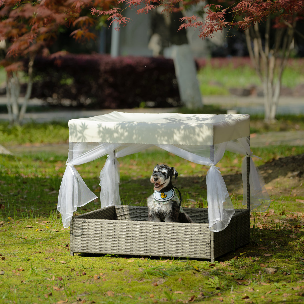 Elevated Covered PE Wicker Pet Patio Bed
